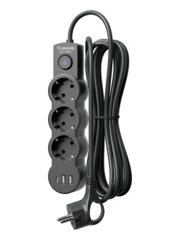 Удлинитель 3х3м с заземл. 10А IP20 USB 2800Вт 220В ПВС 3х1 с выкл. черн. КОСМОС YKsm3m3g-Z-VU10А-B