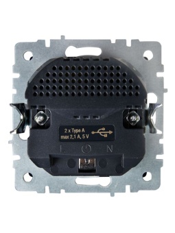 Розетка BRITE РЮш10-1-БрС 16А с USB A+A 2.1А с заземл. защ. шторки механизм сталь IEK BR-R14-16-U21-D21-K46