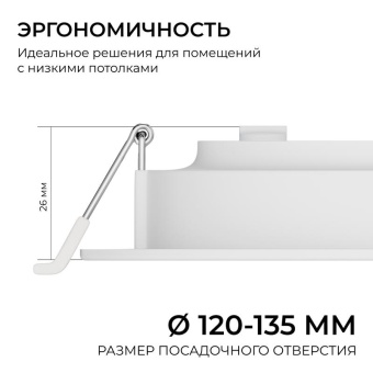 Панель светодиодная встраив. 3 ССT 15Вт 230В/50Гц 1200лм 3-4-6.5К IP44 d145х26мм круг Apeyron 06-162