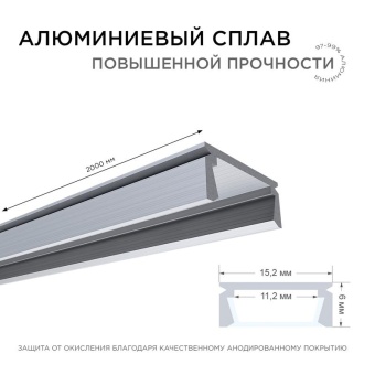 Профиль для светодиодной ленты анод П-образ накладной сер. 15.2х6мм 2м алюм. Apeyron 08-01