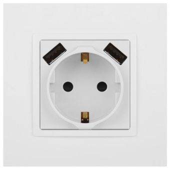Розетка Elegance 14-4109-01М 16A 250В 2P+E защ. штор. с 2xUSB 3А 5В матов. бел. Эра Б0065773