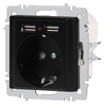 Розетка 1-м СП Accent 6-410-05 16А IP20 250В P+E Schuko + 2хUSB защ. шторки антрацит Intro Б0063698