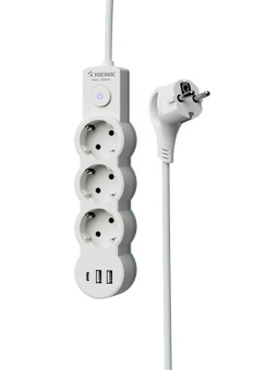Удлинитель 3х3м с заземл. 10А IP20 USB 2800Вт 220В ПВС 3х1 с выкл. бел. КОСМОС YKsm3m3g-Z-VU10А-W