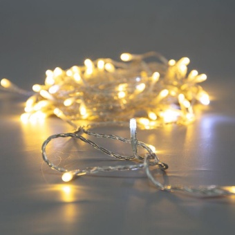 Гирлянда светодиодная "Нить" 10м 75LED тепл. бел. 1.7Вт 230В IP44 эффект мерцания провод прозр. Neon-Night 305-526