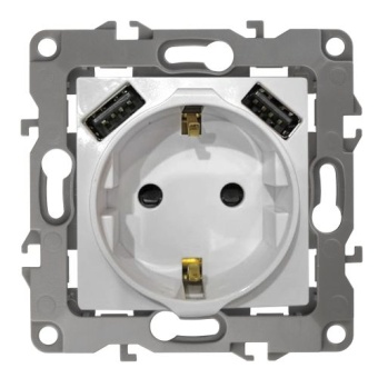 Розетка 16А 250В 2P+E с 2хUSB 5В-3А защ. шторки Elegance бел. 14-4109-01 ЭРА Б0047867