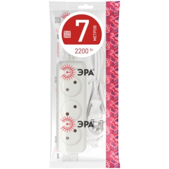 Удлинитель 3х7м без заземл. 10А IP20 U-3-7m-2х1 ПВС 2х1 Эра Б0028357