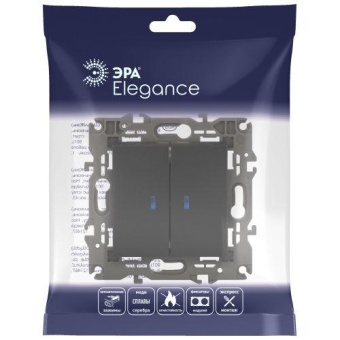 Выключатель 2-кл. СП Elegance 14-1105-05 10А IP20 250В 10AX с подсветкой механизм антрацит Эра Б0034241
