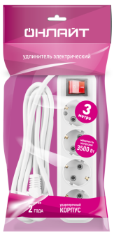 Удлинитель 4х3м с заземл. 16А IP20 90 809 OPE-S-04-300-ESC-3x1 с кнопкой бел. ОНЛАЙТ 90809