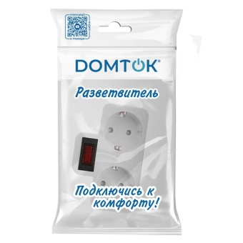 Разветвитель 2-м плоский с выключателем с заземл. 16А 3500Вт 250В бел. DОМТОК 2664
