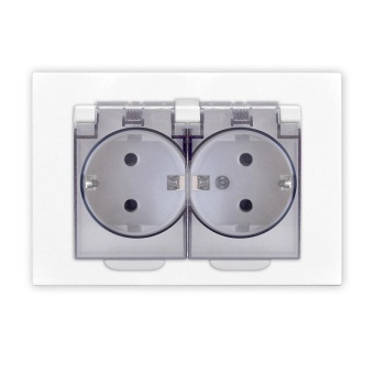 Розетка 2-м СП Афина 16А IP20 с заземл. c прозр. крышкой в сборе бел. Universal A0031