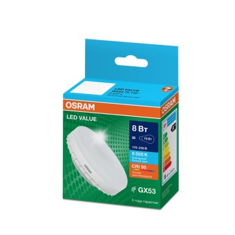 Лампа светодиодная LED G4 Value LVGX5375 8W/965 CRI95 8Вт 6500К 800лм таблетка матов. GX53 170-250В OSRAM 4058075582309