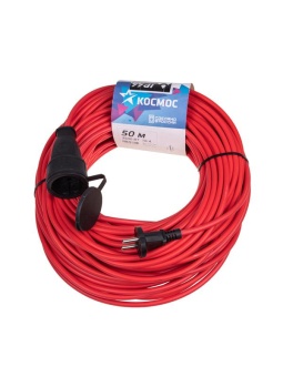 Удлинитель-шнур 1х50м 16А IP44 220В 3.5кВт ПВС 2х1.5 УХ16 Россия КОСМОС YSHKsm50m-1g(16A)S