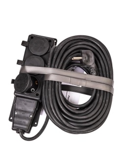 Удлинитель на каучуковой колодке 3х15м 16А IP44 250В 4кВт каучук КГ 3х2.5 черн. УХз16 Россия КОСМОС YKsm15m-3g(16A)KG-B