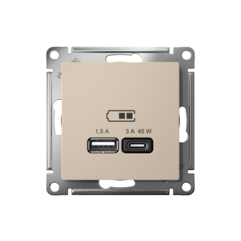 Розетка USB AtlasDesign тип A+C 45Вт высокоскор. ЗУ QC PD механизм песочн. SE ATN001229