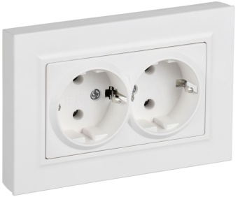 Розетка 2-м СП BRITE РСПл12-3-БрАБ 16А в сборе с заземл. без защ. шторок плоская арктич. бел. IEK BR-R27-16-K91-F