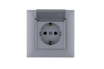 Розетка 1-м с крышкой Karea RIZZ STAR с заземл. сер. Makel 88065029