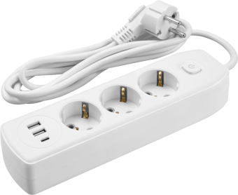 Удлинитель 3х3м с заземл. 10А IP20 90 839 OPE-USB-03-300-ESC-3x1 USB 2xType-A + Type-C с кнопкой ОНЛАЙТ 90839