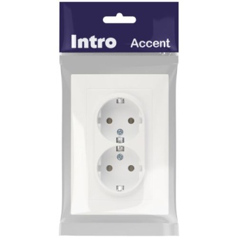 Розетка 2-м СП Accent 6-205-01М 16А IP20 250В 2P+E Schuko AL/CU бел. матов. Intro Б0063487