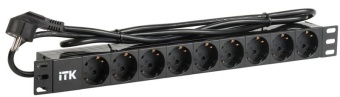 Блок розеток 9 мест PDU (немец. станд.) DIN49440 ПВХ профиль 1U шнур 2м; вилка DIN 49441 (немец. станд.); черн. ITK PH22-9D1-P