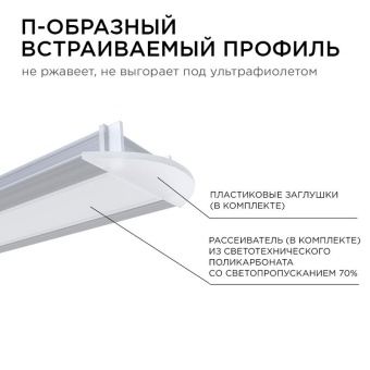 Профиль для светодиодной ленты анод встраиваем. сер. 22х6мм 2м алюм. Apeyron 08-02