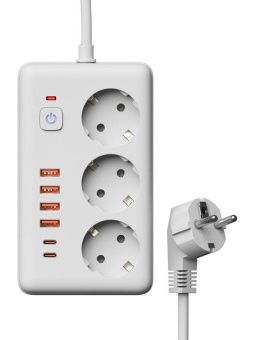 Удлинитель с сетевым фильтром 3х1.5м 10А 4USB + 2USBC 2500Вт ПВС 3х1 прямоуг. бел. КОСМОС FKsm1.5m-3gPF(W)USB