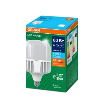 Лампа светодиодная LED G4 Value LVHW800 80W/865 CRI95 80Вт 6500К 8000лм цилиндрическая матов. E27/E40 140-265В OSRAM 4099854121678