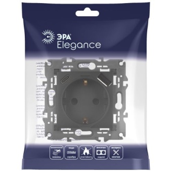 Розетка Elegance 14-4108-05 16A 250В 2P+E защ. шторки с USB type-A+C 3А 5В антрацит Эра Б0067724