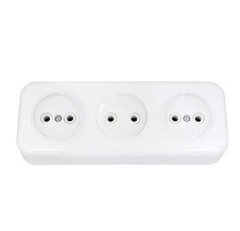 Розетка 3-м ОП 16А IP20 без заземл. бел. Bylectrica РА16-244