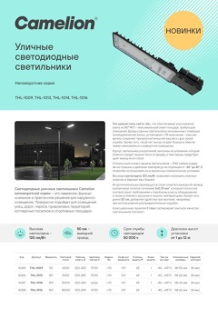 Светильник THL-1014 100Вт 5700К IP65 12000лм 220-240В 385х136х24 КСС "Ш" 1/10 НПВ уличный Camelion 16367
