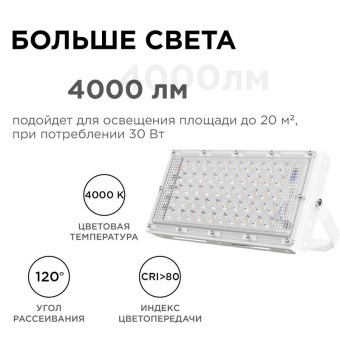 Прожектор светодиодный "трансформер" smd 30Вт 4000К IP65 4000лм 220В 212х107х27мм бел. Apeyron 05-41