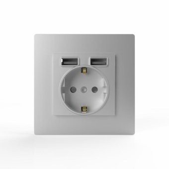 Розетка 1-м СП Pixel с заземл. с 2-мя заряд. устр. USB тип A+A механизм алюм. TOKOV ELECTRIC TKE-PX-R1U2A-C03